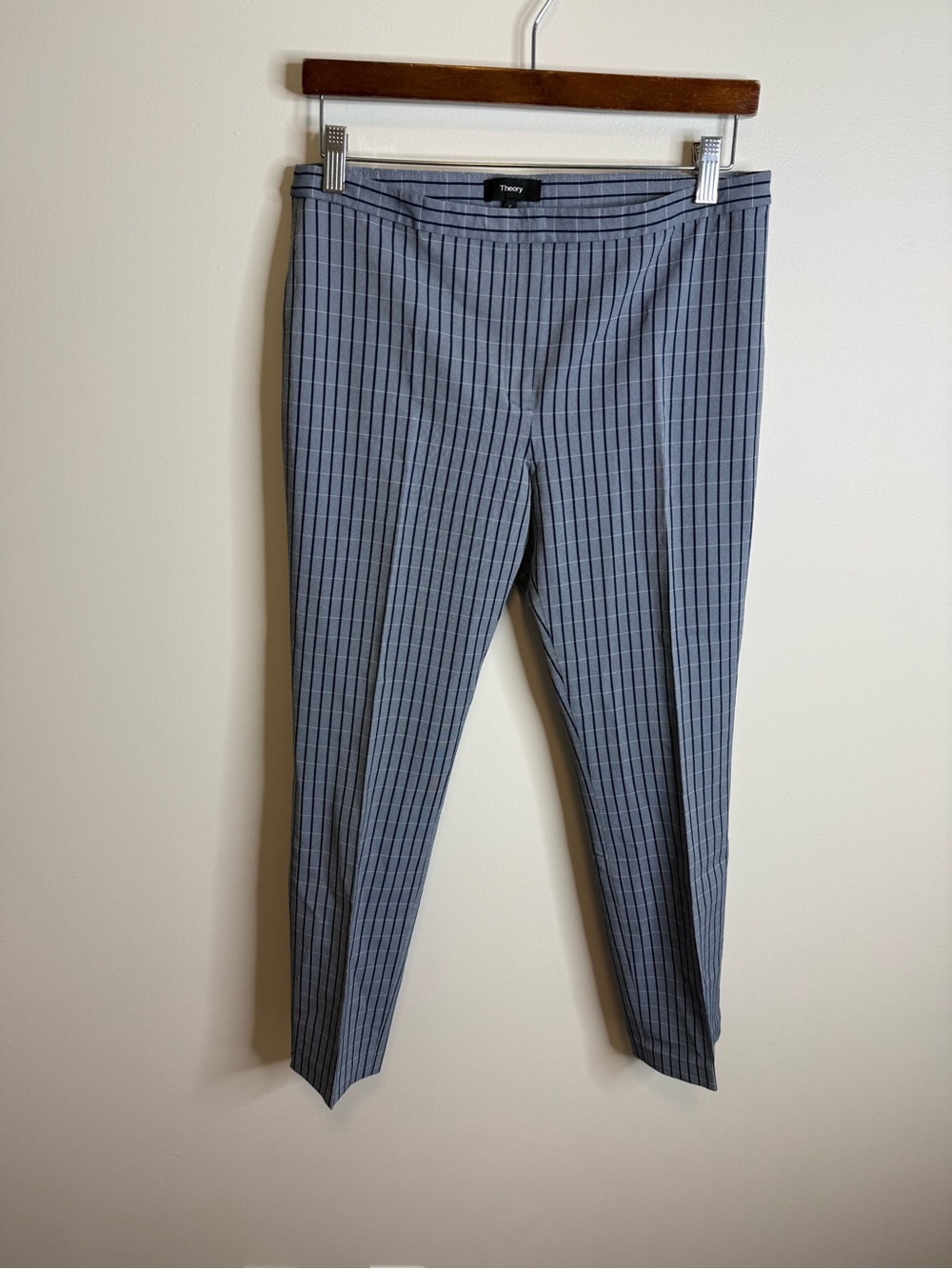 Theory Women's Blue Pinstripe Straight-Leg Pants size 8